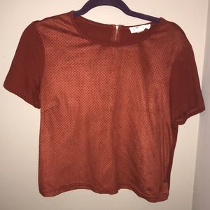 Burnt orange suede detailed short sleeve tee